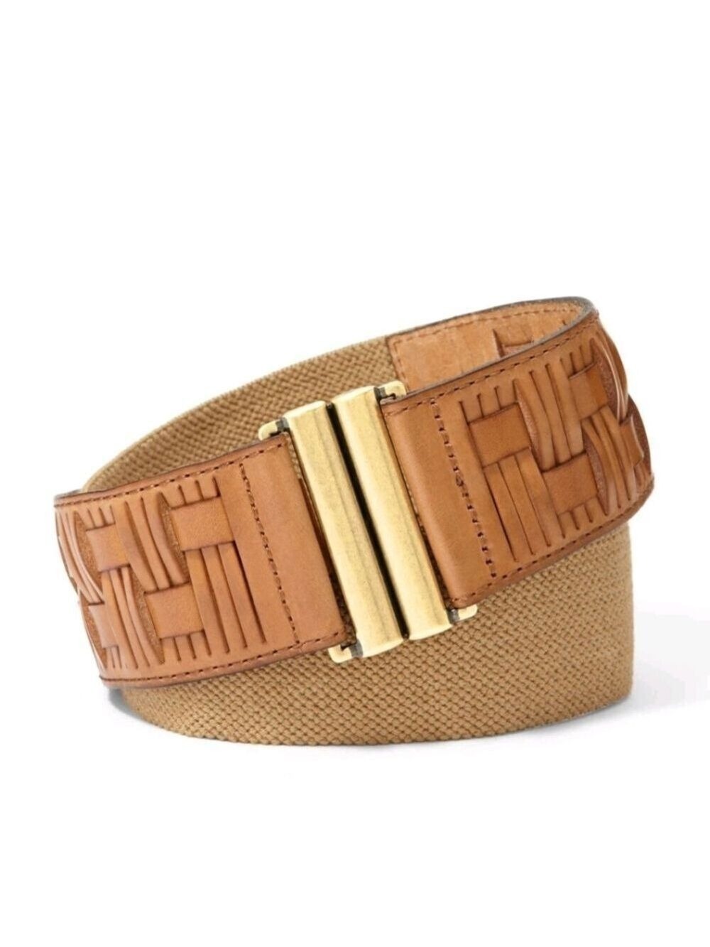 FOSSIL | Basketweave Leather Belt Elastic Brown Sz M